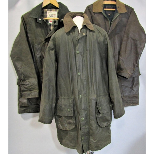 488 - 3 gents waxed country jackets including a Barbour 'Gamefair' in green with brown corduroy collar, si... 