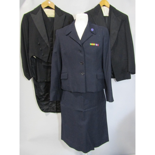 486 - 2 vintage gentlemen's tailored dress suits including a tailcoat with black quilted lining and decora... 