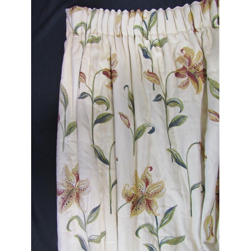 481 - 1 pair bespoke made extra long country house curtains in heavyweight fabric with woven floral patter... 