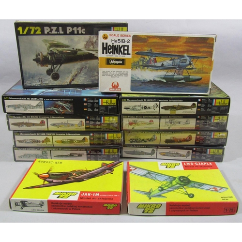 666 - 12 model kits of WW2 aircraft including models by Heller, Mikro and Hasegawa. All are un-started and... 