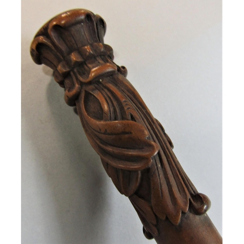 465 - Good Continental fruitwood clay pipe case, deep carved with acanthus, white metal mounts and hinged ... 