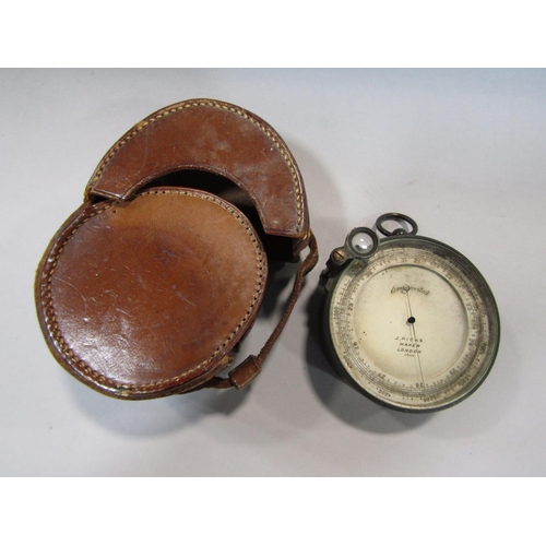 467 - J J Hicks of London barometer altimeter etched P.F.M Michelli, Eton College 1902 in leather case