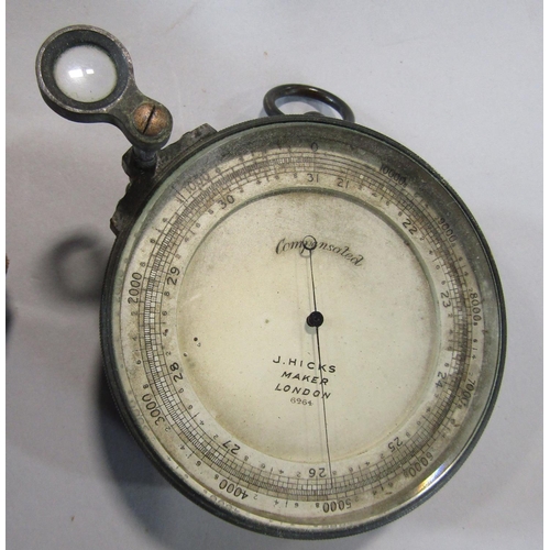 467 - J J Hicks of London barometer altimeter etched P.F.M Michelli, Eton College 1902 in leather case