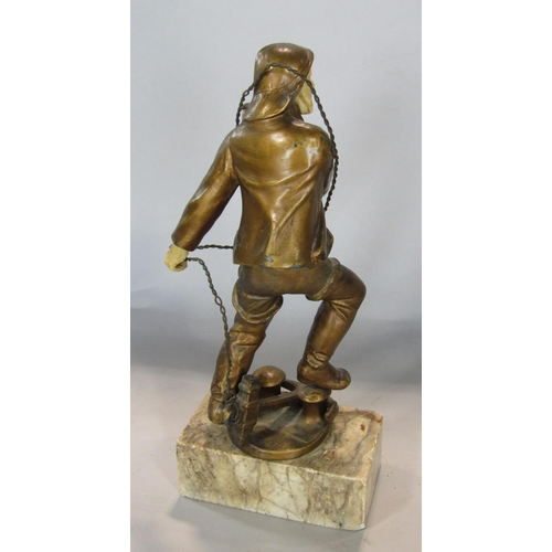 534 - Early 20th century model of a fisherman hauling a rope with carved ivory facial and hand features, r... 