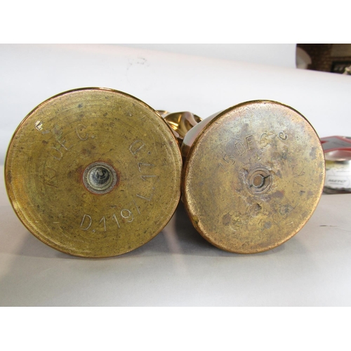 543 - A pair of first World War Trench art shells with embossed detail of Ypres