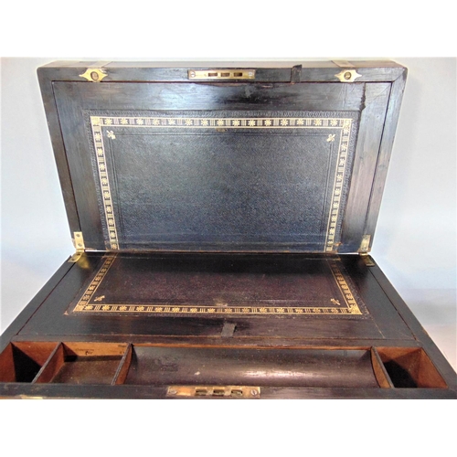 547 - An early 20th century burr walnut brass bound writing slope, brass plaque applied to the hinged lid ... 