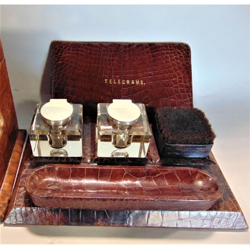 549 - A good quality crocodile skin stationery set by J C Vickery of Regent Street, together with a matchi... 