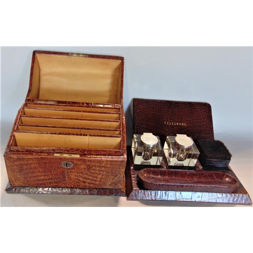 549 - A good quality crocodile skin stationery set by J C Vickery of Regent Street, together with a matchi... 