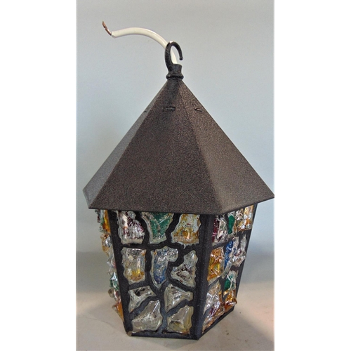 584 - A hexagonal exterior lantern with glazed side