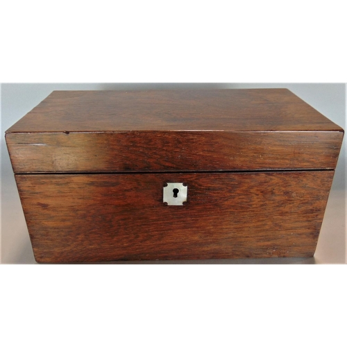 597 - 19th century rosewood tea caddy, the hinged lid enclosing two further rosewood hinged lid boxes and ... 