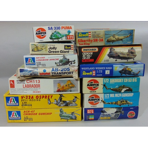 686 - 13 model aircraft kits of Helicopters, all 1:72 scale, including kits by Airfix, Italaeri, Revell, H... 