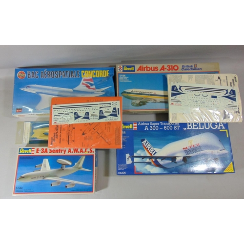 687 - 7 model aircraft kits, all 1:144 scale including Airfix BAC Concorde, others by Revell and Welsh Mod... 