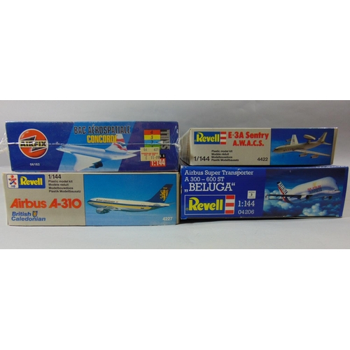 687 - 7 model aircraft kits, all 1:144 scale including Airfix BAC Concorde, others by Revell and Welsh Mod... 