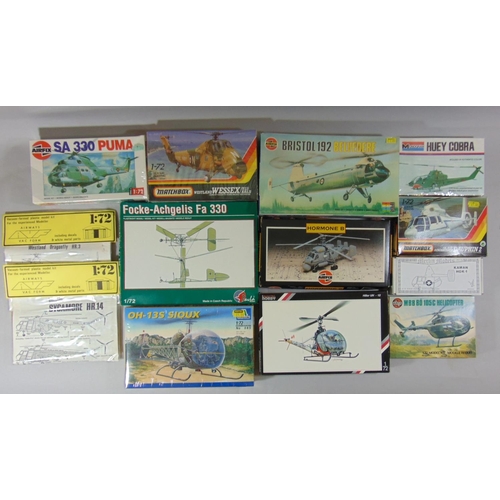 681 - Collection of 13 model helicopter kits including models by Airfix, Matchbox, Italaeri, Special Hobby... 