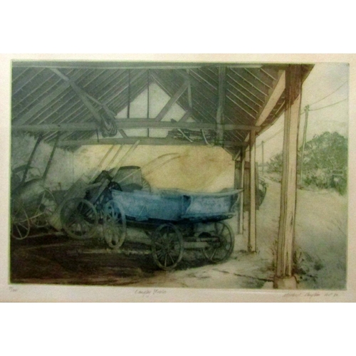 769 - Michael Chaplin RI (British B.1943) - Langley Stables, signed coloured limited edition etching 57/20... 