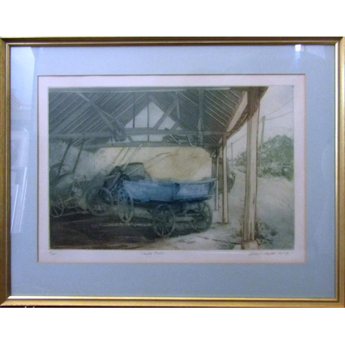 769 - Michael Chaplin RI (British B.1943) - Langley Stables, signed coloured limited edition etching 57/20... 