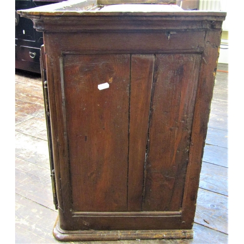 2143 - An 18th century food cupboard enclosed by two panelled doors with mesh grills, original steel lock, ... 