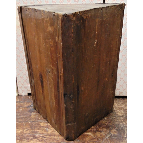 2144 - A small Georgian country made hanging corner cupboard in mixed woods, mainly elm, enclosed by an arc... 