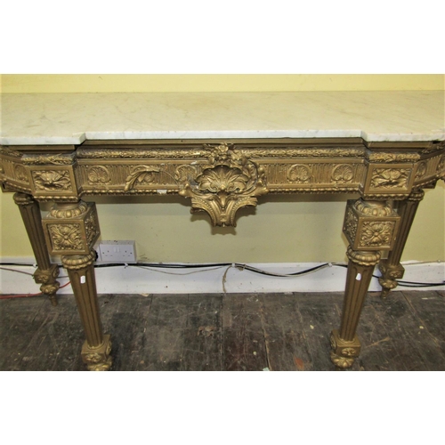 2145 - A mid 19th century console table, the base with repeating geometric detail, to the centre a scallop ... 