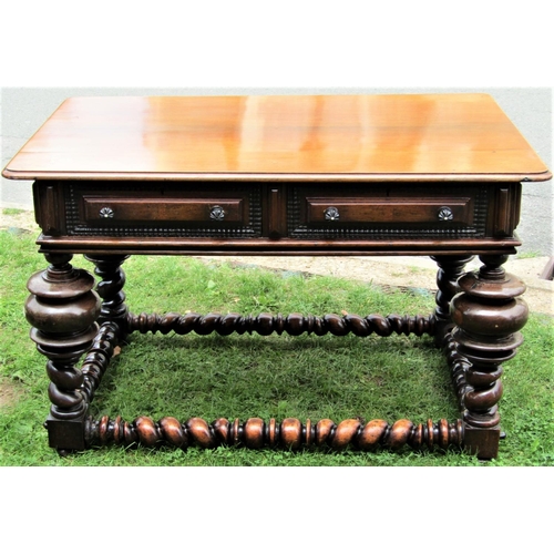 2148 - A good quality Portuguese rosewood and walnut centre table in the 17th century manner fitted with tw... 