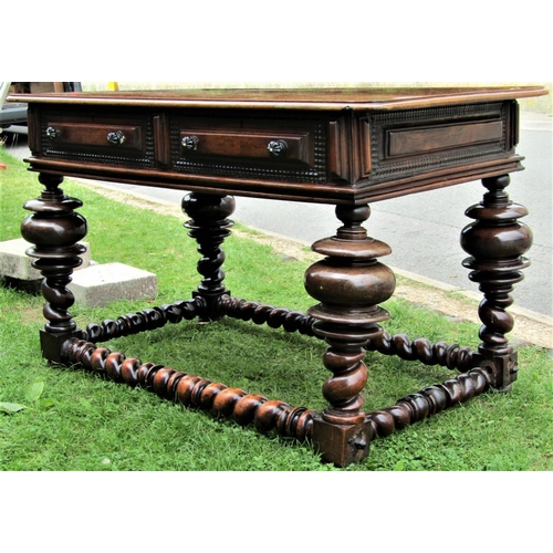 2148 - A good quality Portuguese rosewood and walnut centre table in the 17th century manner fitted with tw... 