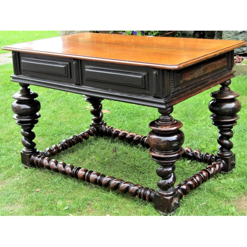 2148 - A good quality Portuguese rosewood and walnut centre table in the 17th century manner fitted with tw... 