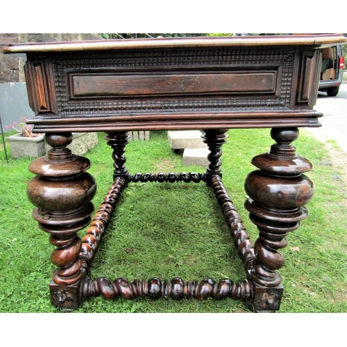 2148 - A good quality Portuguese rosewood and walnut centre table in the 17th century manner fitted with tw... 