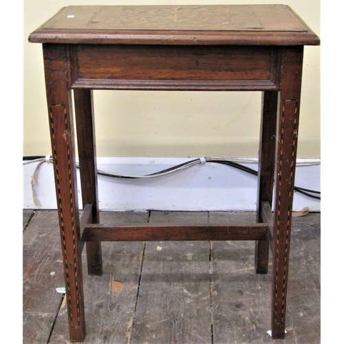 2151 - A 19th century English marquetry stool in the 17th century manner the rectangular top with bird and ... 