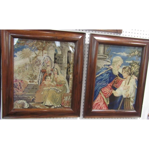 517 - Two religious wool work tapestry pictures in good rosewood frames, 37 x 31cm and 37 x 28cm respectiv... 