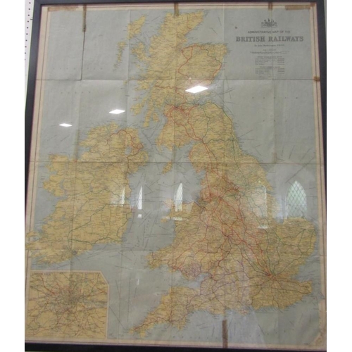 518 - Administrative map of the British Railways by John Bartholomew, framed 85 x 73cm (af)