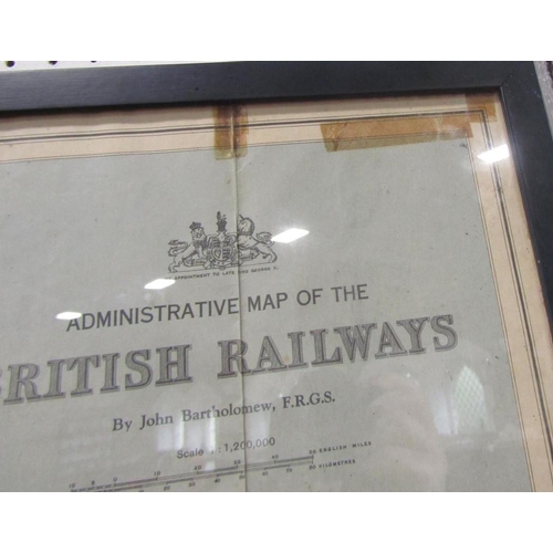 518 - Administrative map of the British Railways by John Bartholomew, framed 85 x 73cm (af)