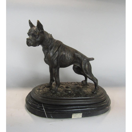 537 - After Mene-study of a standing boxer dog, cast bronze upon an oval stepped black marble base, 28 cm ... 