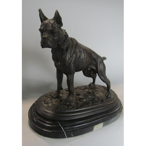 537 - After Mene-study of a standing boxer dog, cast bronze upon an oval stepped black marble base, 28 cm ... 