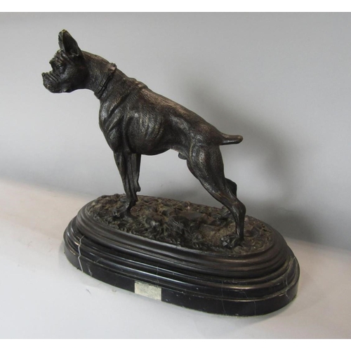 537 - After Mene-study of a standing boxer dog, cast bronze upon an oval stepped black marble base, 28 cm ... 