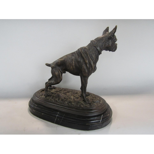 537 - After Mene-study of a standing boxer dog, cast bronze upon an oval stepped black marble base, 28 cm ... 