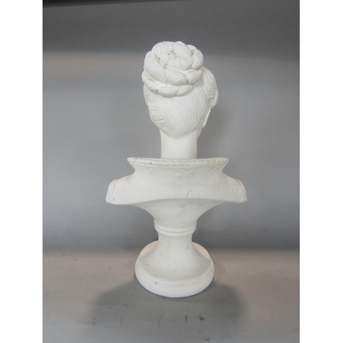 541 - A plaster bust of a classical lady, 36 cm high