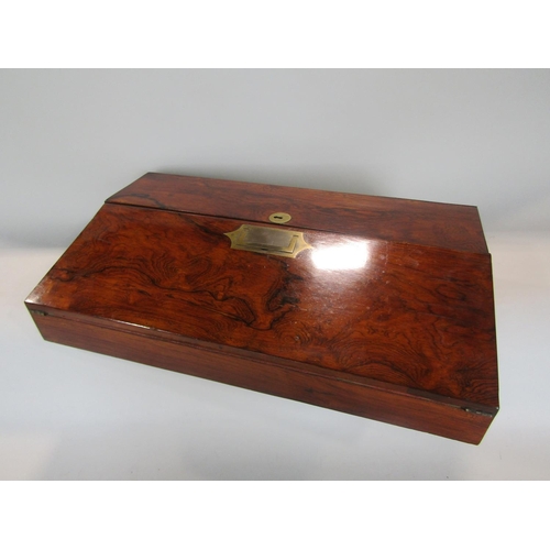 552 - 19th century rosewood campaign style writing slope, the hinged top with typical recessed brass handl... 