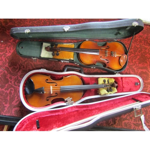 570 - Three quarter length violin (af) within a hard case with bow, together with a further students grade... 