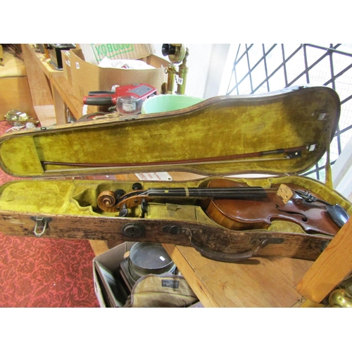 616 - Three quarter length violin within a wooden hard case