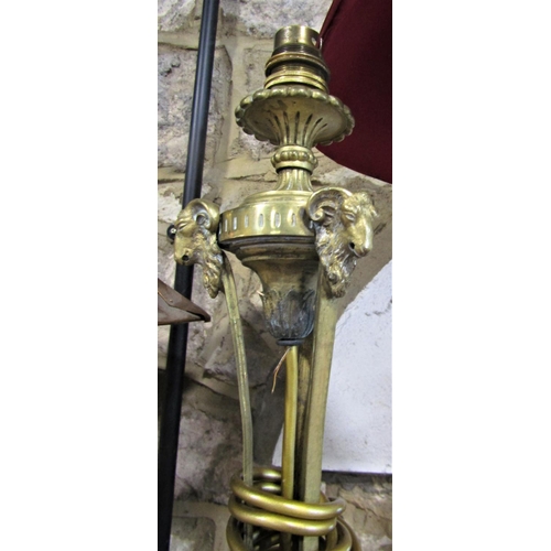 593 - A good quality Adam style gilt brass table lamp, with triform rams head decoration, together with a ... 