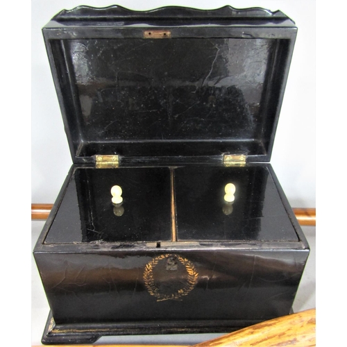 620 - A good quality Victorian mother of pearl and lacquer work caddy, the hinged lid enclosing a two sect... 