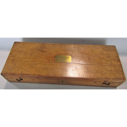 626 - WH Harling of London mathematical instrument set, with mahogany box, 36cm long