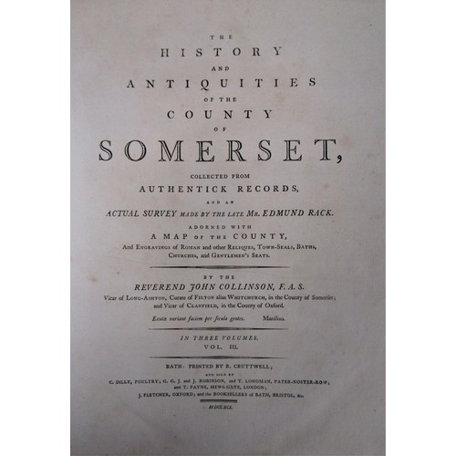 962 - Rev John Collinson - History and Antiquities of the County of Somerset, 3 volumes 1791, leather boun... 