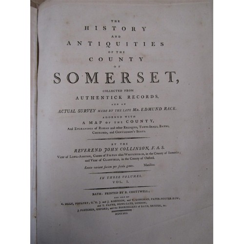 962 - Rev John Collinson - History and Antiquities of the County of Somerset, 3 volumes 1791, leather boun... 