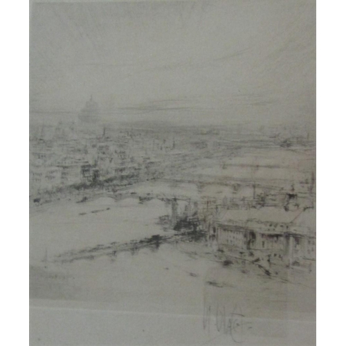 733 - William Walcot (British 1874-1943) - View of the River Thames, signed monochrome etching on paper, 1... 