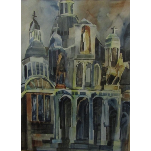 747 - Ann E Crumbley - Sacre Coeur, watercolour on paper, signed and with label verso, 72 x 54cm, together... 