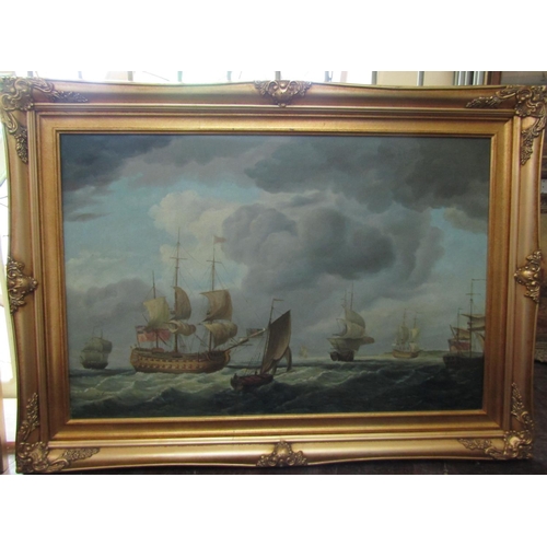 748 - W Curran (Contemporary artist) - A Marine scene in the 18th century manner with a number of battlesh... 