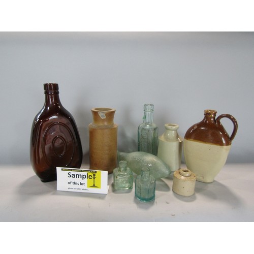 554 - A collection of antique glass and salt glazed bottles (two boxes)