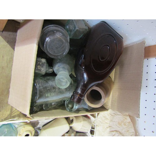 554 - A collection of antique glass and salt glazed bottles (two boxes)