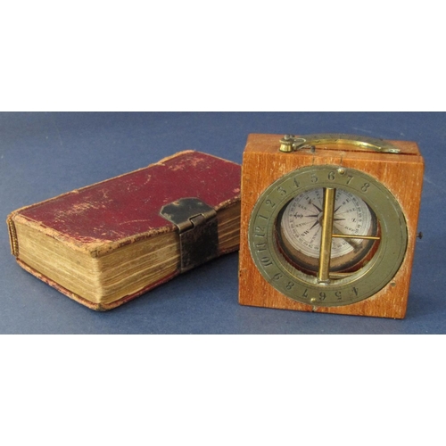 477 - Good teak cased brass mounted pocket sun dial compass, 5.5 cm long, together with a further leather ... 